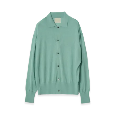 YOKE Silk Cashmere Sheer Shirt Cardigan "Mist Green"