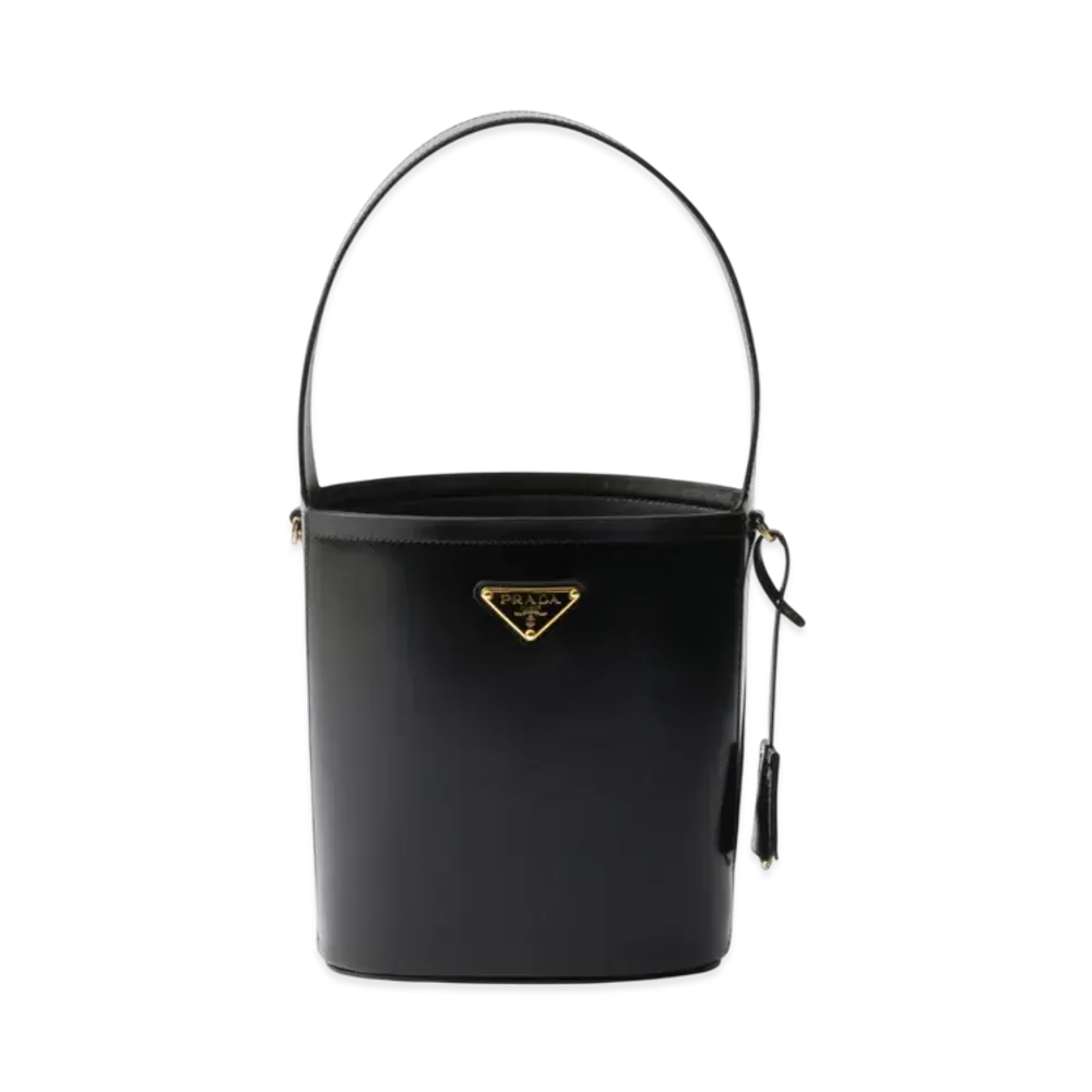 PRADA Brushed Leather Mini Bucket Bag "Black"