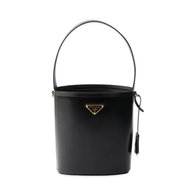 PRADA Brushed Leather Mini Bucket Bag "Black"