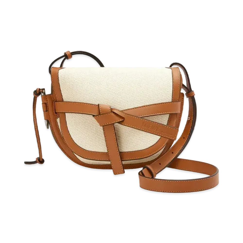 LOEWE Small Gate Bag In Canvas And Calfskin "Ecru / Tan"