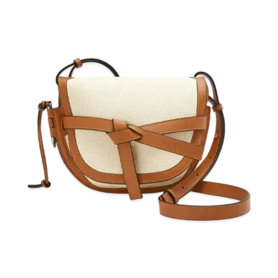 LOEWE Small Gate Bag In Canvas And Calfskin "Ecru / Tan"