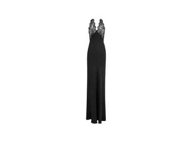 Saint Laurent Women's Halter Dress in Silk Charmeuse and Lace "Black"