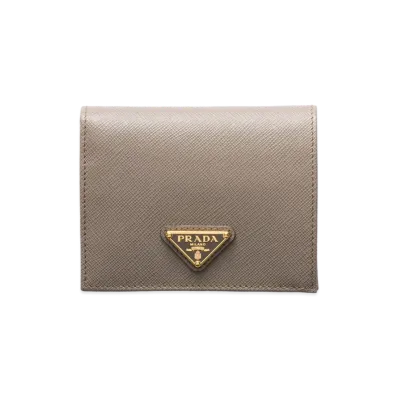 PRADA Saffiano Triangle Wallet "Clay Grey"