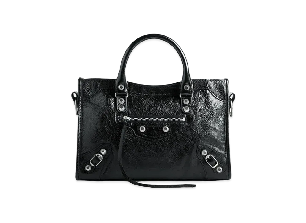 BALENCIAGA Le City Small Bag Arena Lambskin, Shiny Silver Hardware "Black"