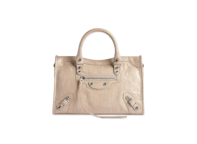 BALENCIAGA Le City Small Bag Arena Lamsbkin, Shiny Silver Hardware "Beige"