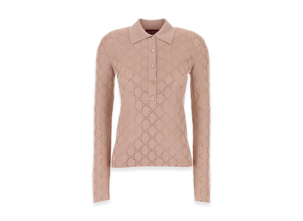 GUCCI Women's Antiqued Pink Wool Polo Shirt "Pink"
