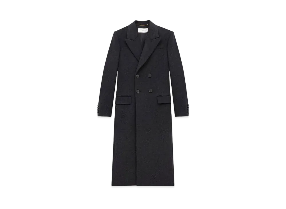 Saint Laurent Women's Long Coat in Cashmere and Wool Felt "Anthracite"