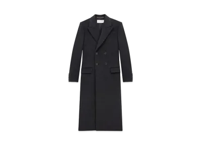 Saint Laurent Women's Long Coat in Cashmere and Wool Felt "Anthracite"