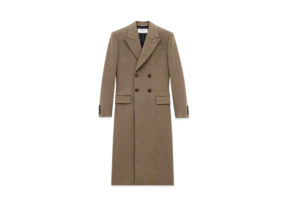 Saint Laurent Women's Long Coat in Cashmere and Wool Felt "Kaki"