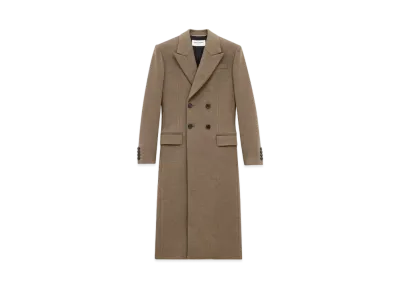 Saint Laurent Women's Long Coat in Cashmere and Wool Felt "Kaki"
