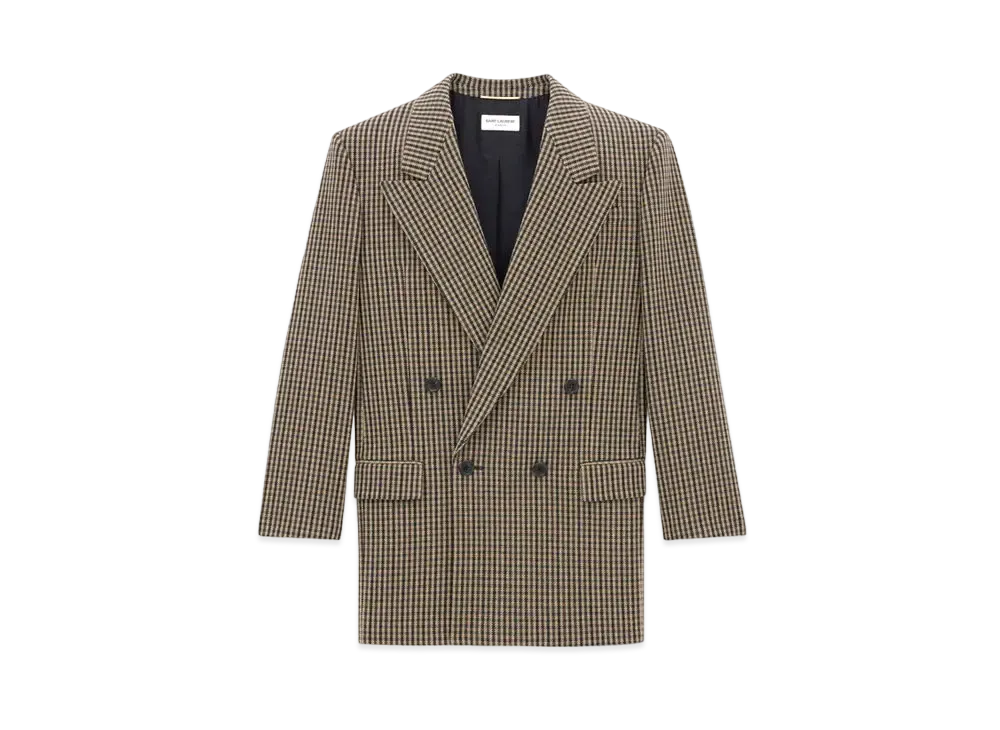 Saint Laurent Women's Jacket in Vichy Wool "Beige/Black/Brown"
