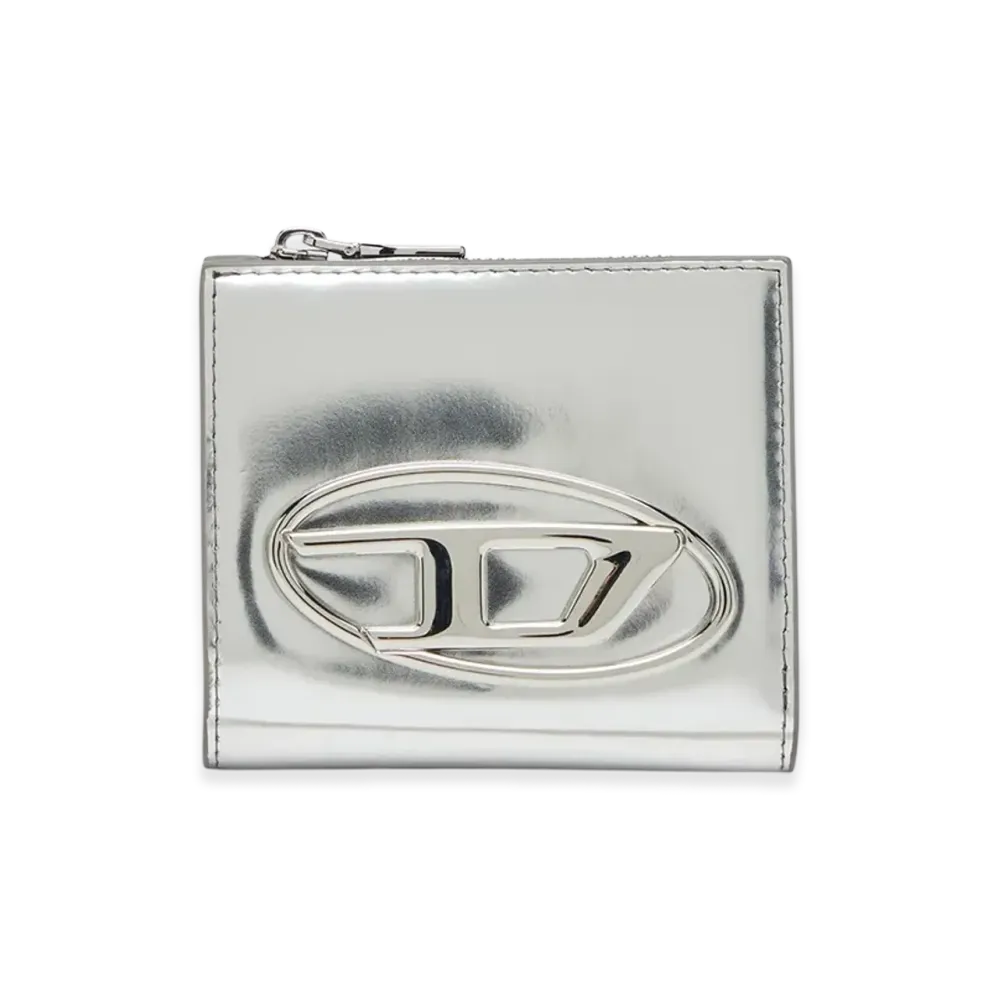 Diesel 1Dr Bi Fold Zip L Bi-Fold Card Holder In Mirrored Leather "Silver"