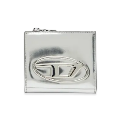 Diesel 1Dr Bi Fold Zip L Bi-Fold Card Holder In Mirrored Leather "Silver"