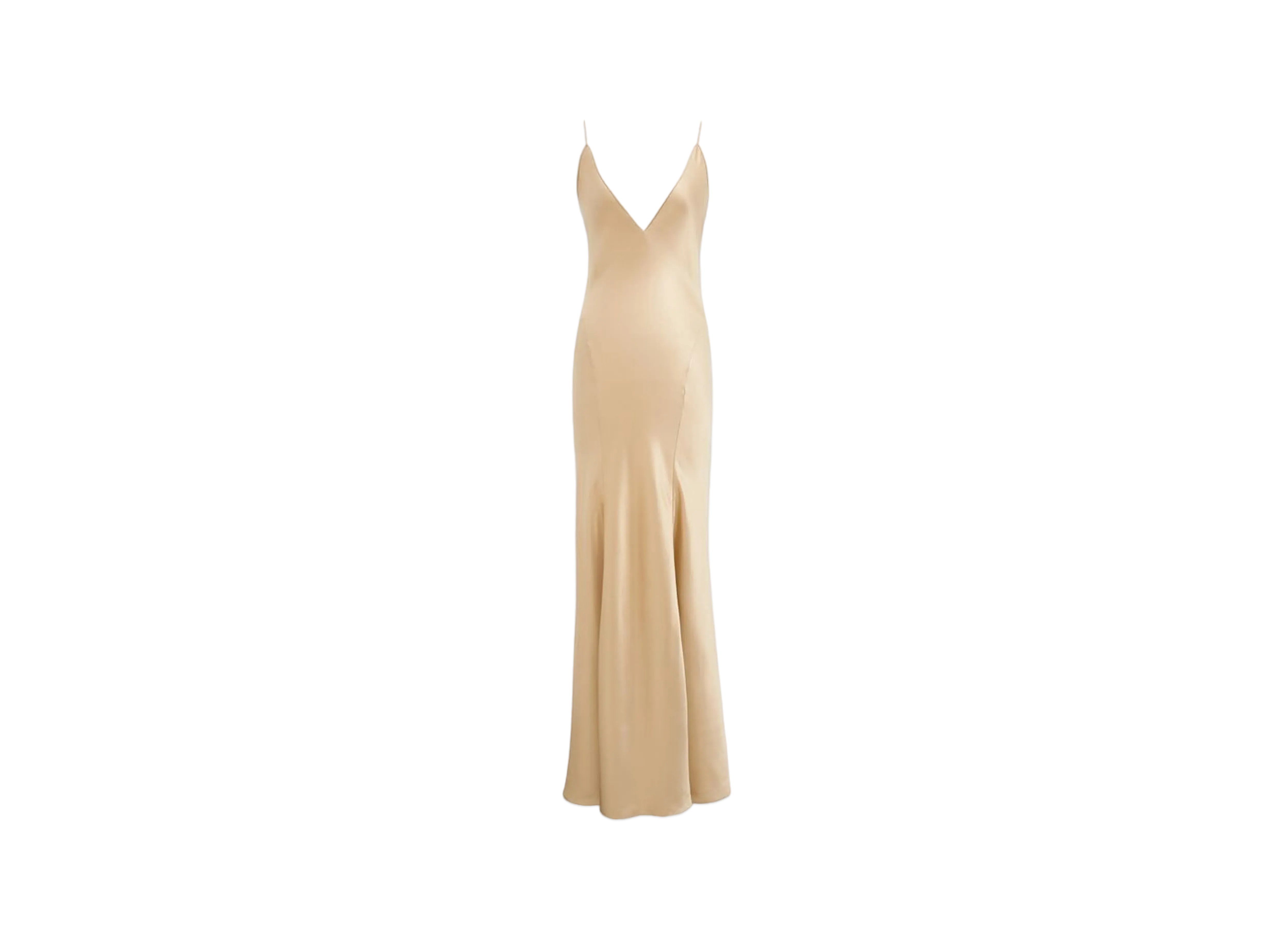Saint Laurent Women's V-Neck Dress in Silk Satin "Beige"