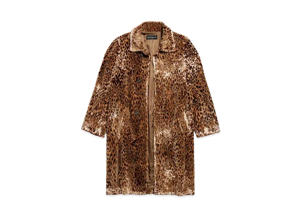 BALENCIAGA Leopard Shrunk Coat Viscose Embroidery "Brown"