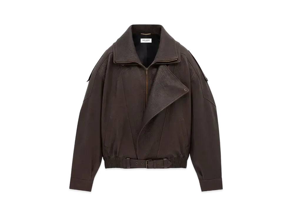 Saint Laurent Women's Bomber Jacket in Lambskin "Brun"