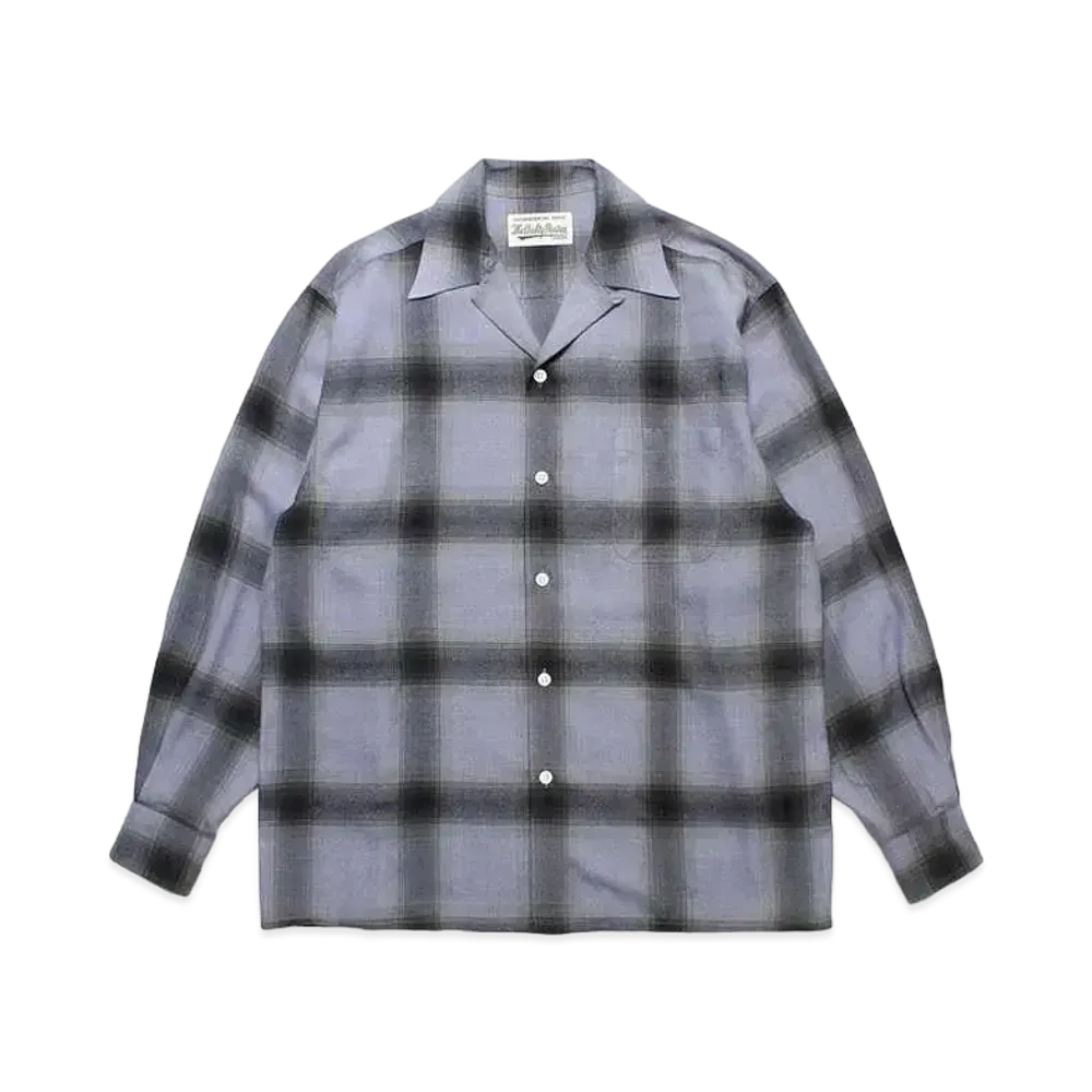 WACKO MARIA Check Open Collar Shirt "Purple Black"