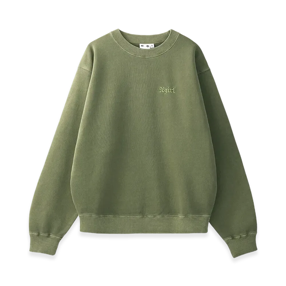 X-Girl Logo Patch Pigment Dyed Crewneck Sweat Top "Olive"