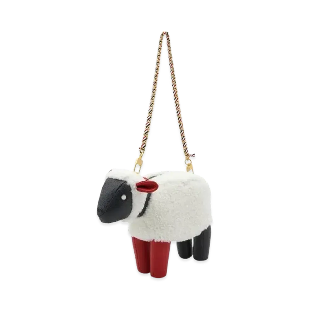 THOM BROWNE Shearling Wool Small Sheep Bag "White"
