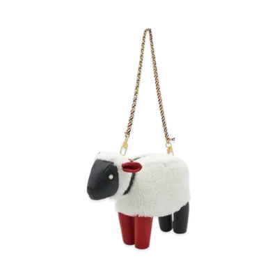 THOM BROWNE Shearling Wool Small Sheep Bag "White"