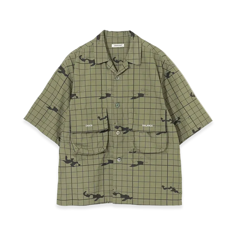 UNDERCOVER Cotton All-over Pattern Half Sleeve Shirt "Gray Khaki Base"