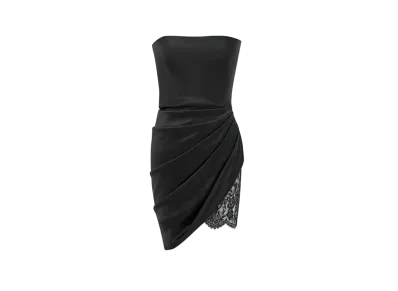 Saint Laurent Women's Strapless Dress in Silk Satin and Lace "Black"