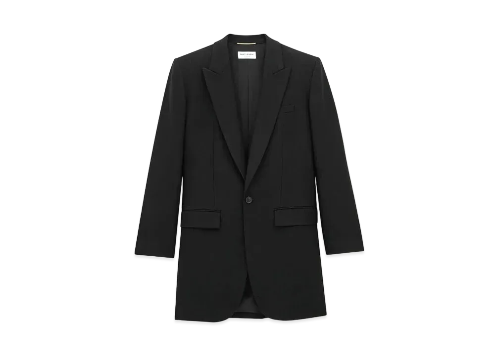 Saint Laurent Women's Long Jacket in Wool Gabardine "Black"