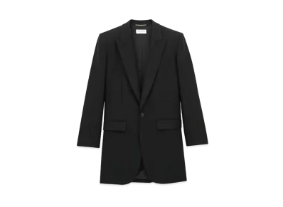 Saint Laurent Women's Long Jacket in Wool Gabardine "Black"