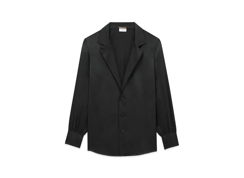 Saint Laurent Women's Pajama Shirt in Silk Satin Crepe "Black"