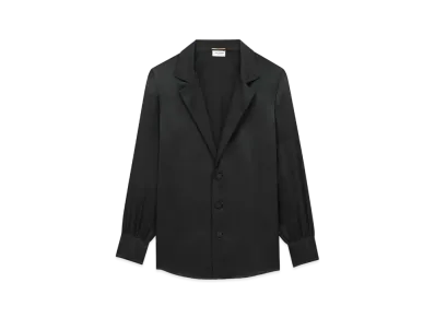 Saint Laurent Women's Pajama Shirt in Silk Satin Crepe "Black"