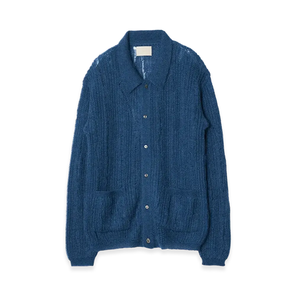 YOKE Silk Kid Mohair Wool Buttoned Cargigan "Peacock"