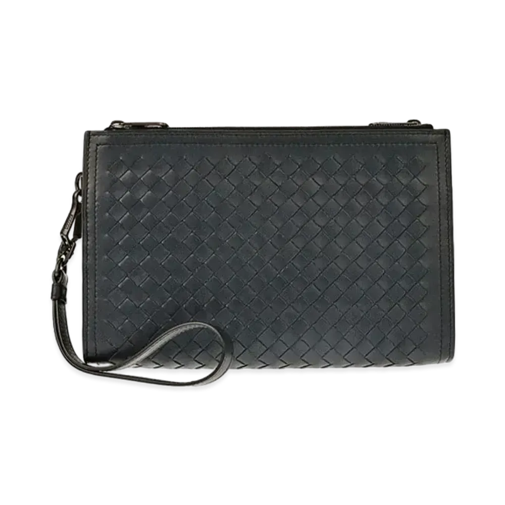 Bottega Veneta Leggero Intrecciato Calf Leather Clutch Bag "Dark Blue"