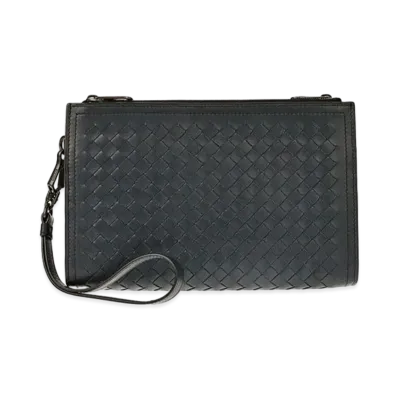 Bottega Veneta Leggero Intrecciato Calf Leather Clutch Bag "Dark Blue"