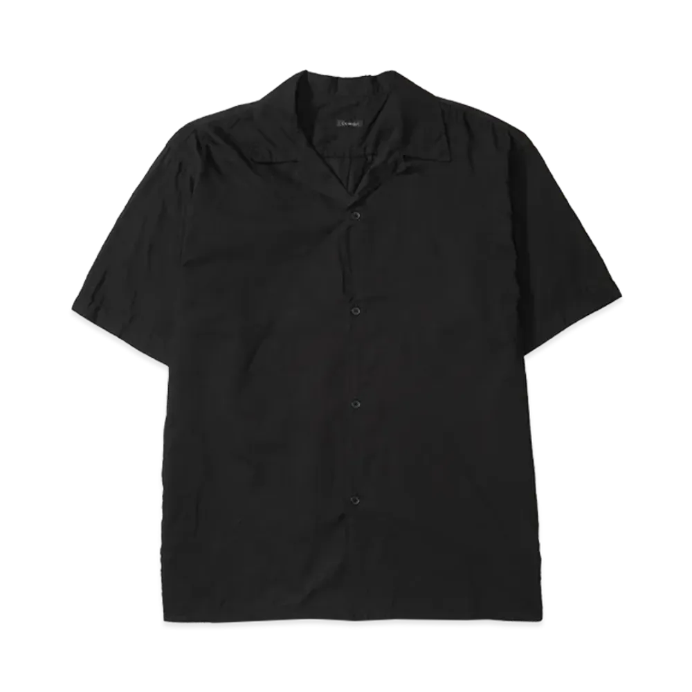 COMOLI KHADI Cotton Short Sleeve Open Collar Shirt "Black"