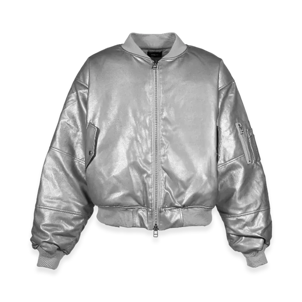 BREATH Faux Leather Bomber Jacket "Silver"