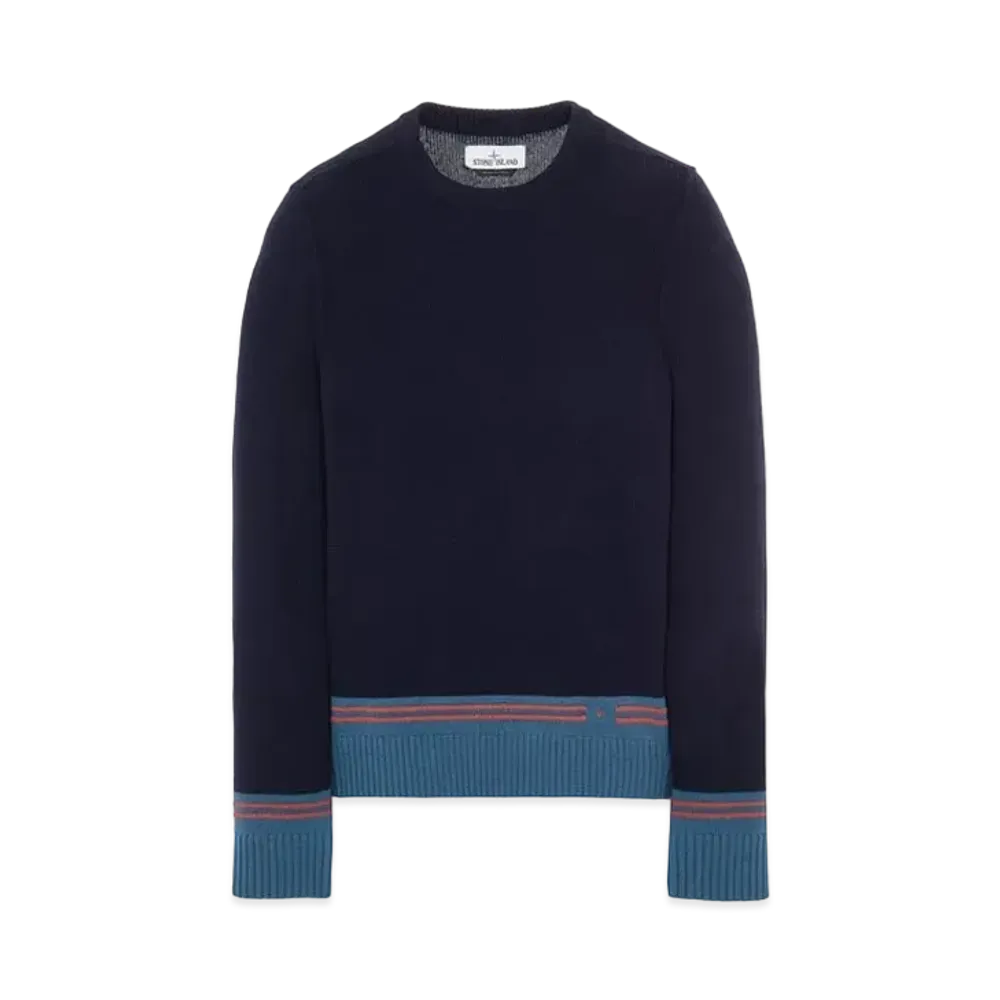 Stone Island 573B8 LAMBSWOOL WITH STRIPED MOTIF AND EMBROIDERY "Blue"