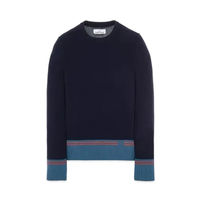 Stone Island 573B8 LAMBSWOOL WITH STRIPED MOTIF AND EMBROIDERY "Blue"