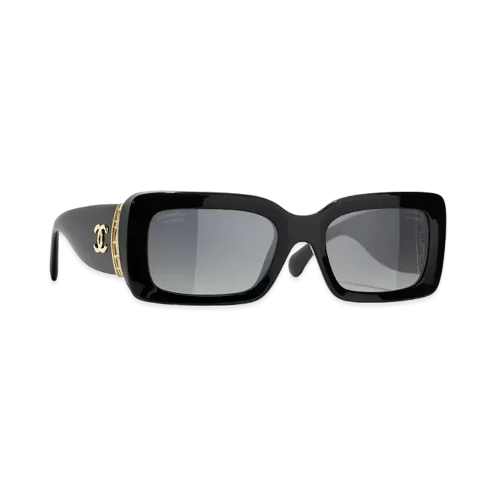 CHANEL Rectangle Sunglasses Acetate & Metal "Black Lenses/Gray/Polarized/Gradient"