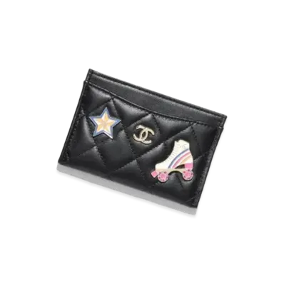 CHANEL Classic Card Holder Lambskin Enamel Gold Tone Metal "Black"