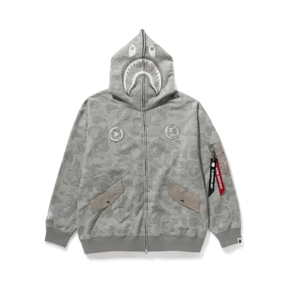 A BATHING APE x ALPHA INDUSTRIES Shark Full Zip Hoodie "Olive"