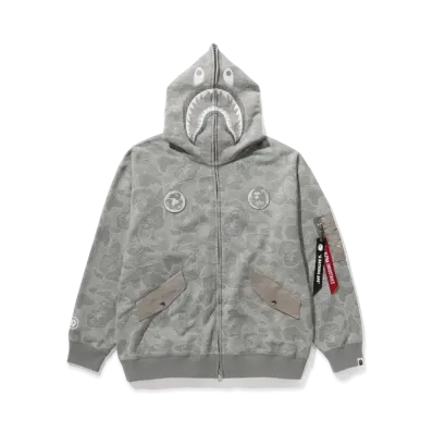 A BATHING APE x ALPHA INDUSTRIES Shark Full Zip Hoodie "Olive"