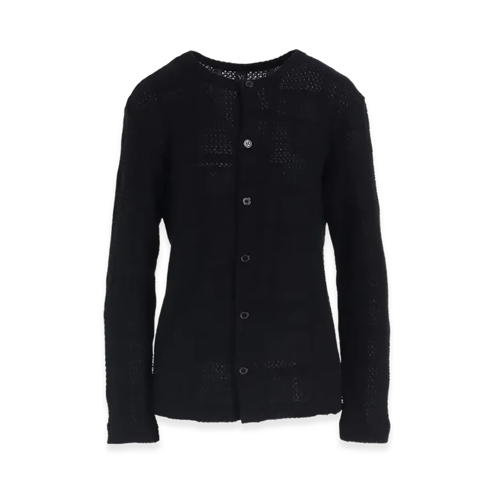 Y's Geometric Sheer JQ Round Neck Long Cardigan "Black"