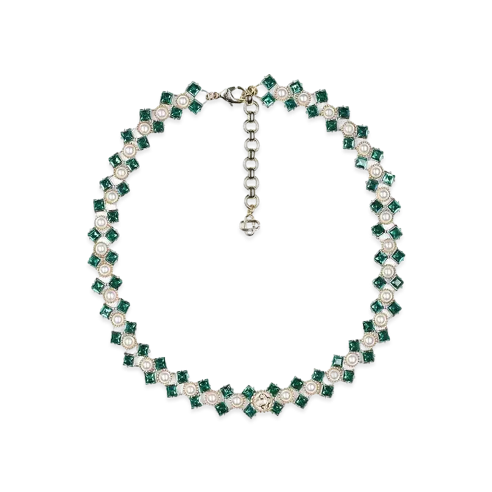 Casablanca Crystal & Pearl Necklace "Evergreen"