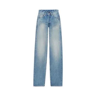 Saint Laurent V-Waist Long Baggy Jeans In Vintage Blue Denim "True Vintage Blue"