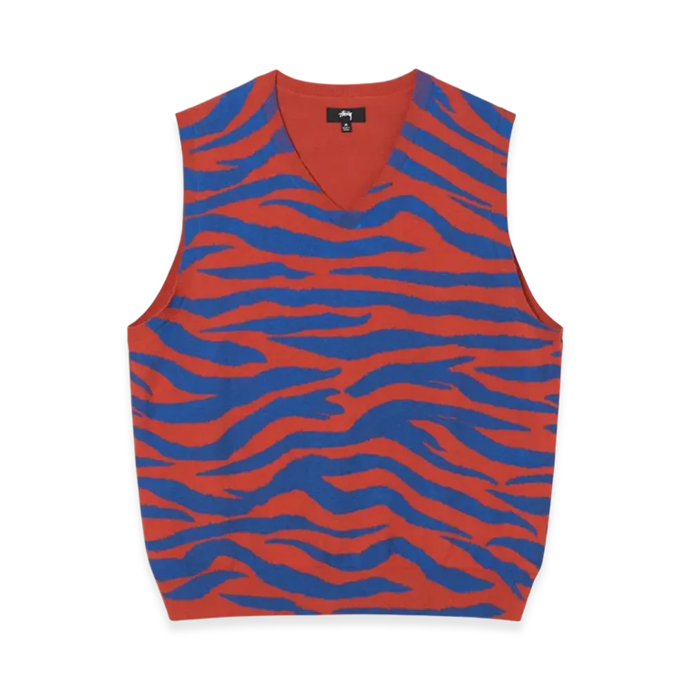 Stussy Tiger Printed Sweater Vest "Red"