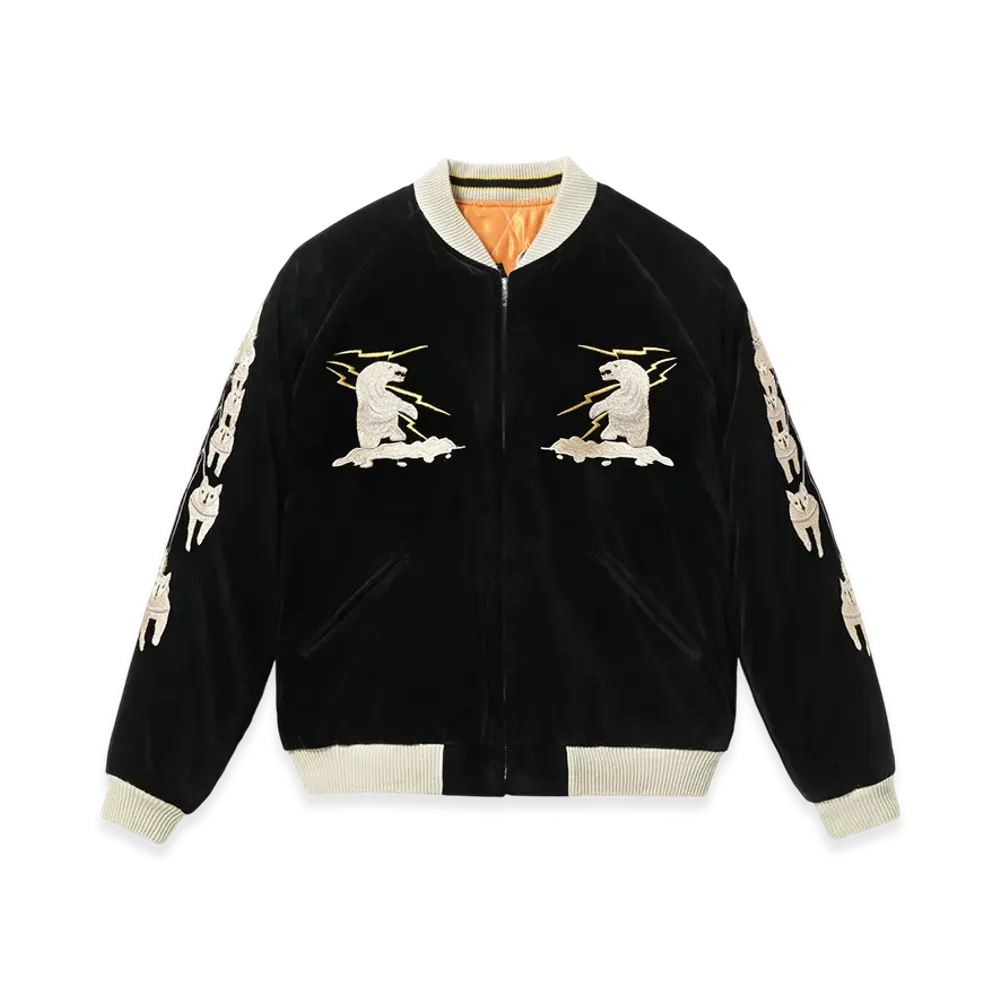 TAILOR TOYO Velveteen Souvenir Jacket Polar Bear Alaska Map "Black"