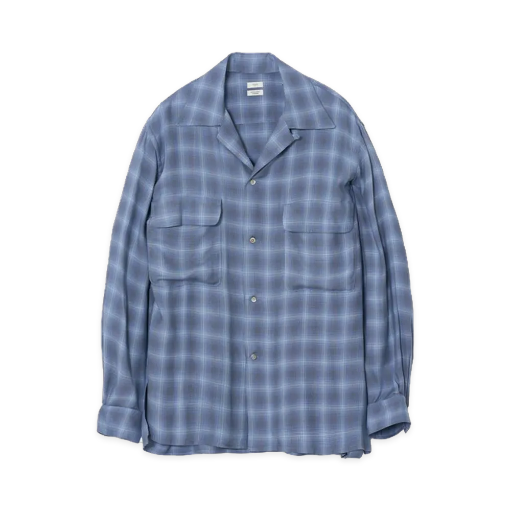 YOKE Modal Plaid Open Collar Shirt "Blue"