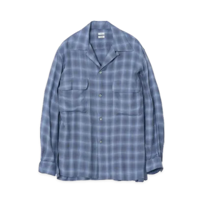 YOKE Modal Plaid Open Collar Shirt "Blue"