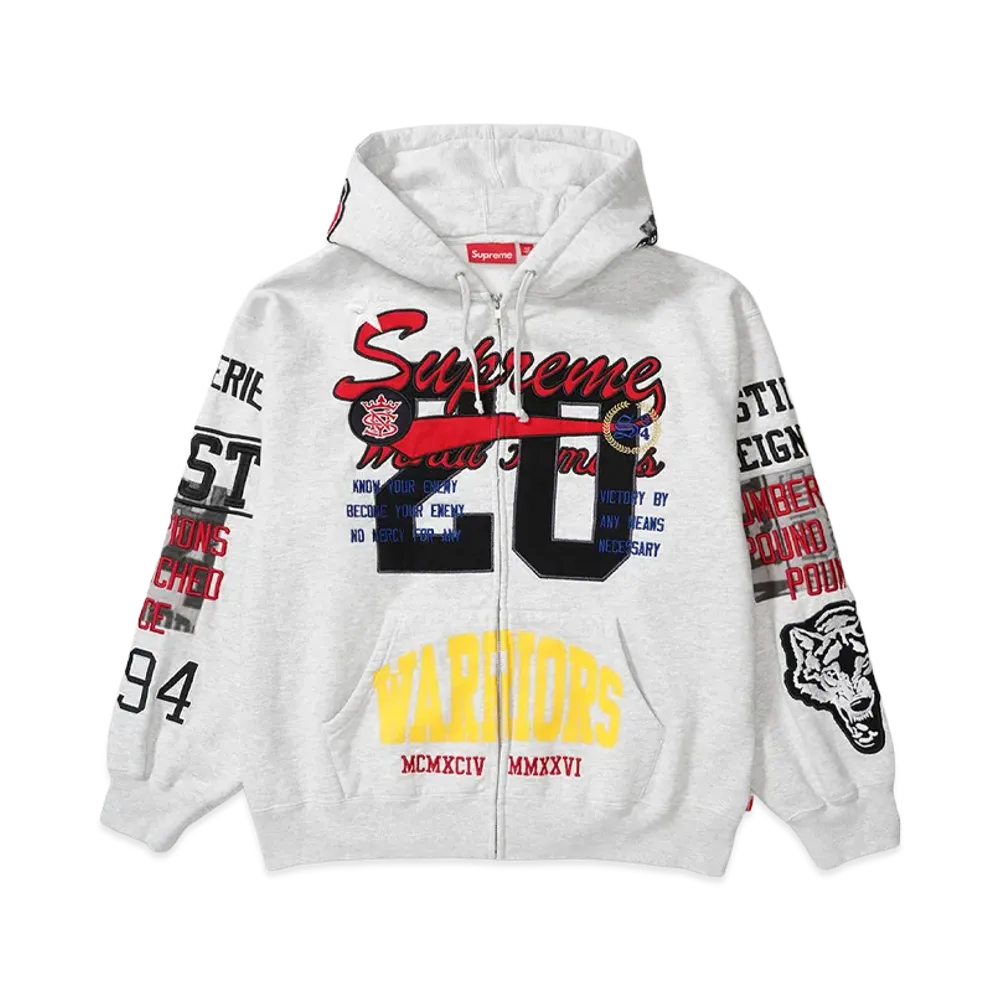Supreme Warriors Appliqué Zip Up Hooded Sweatshirt "Ash Grey"