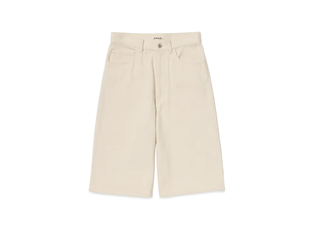 AURALEE Women's Silk Nep Denim 5P Wide Shorts "Ivory White"